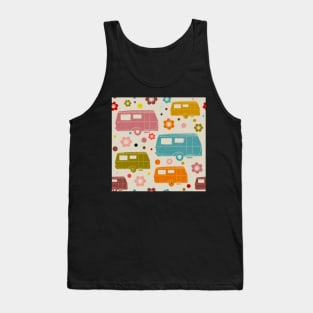 Colourful Vintage Caravans and Flowers Pattern Tank Top